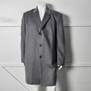 Jos A Bank Mens Heather Grey Wool Blend Overcoat Topcoat Jacket 46R